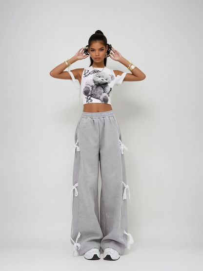 RetroRevive Grey Lace-Up Sweatpants