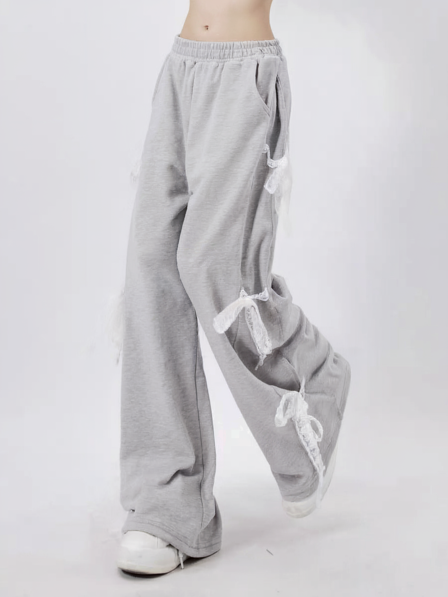 RetroRevive Grey Lace-Up Sweatpants